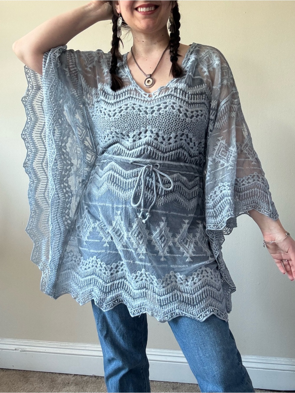 blue island Light Blue Crochet Overlay Top